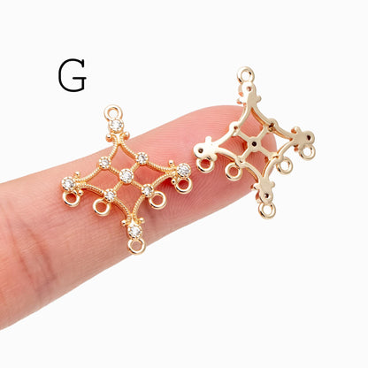 4pcs CZ Pave Gold Geometric Charm Connector, Real Gold plated Brass, Dainty Earring Connector (GB-2535)