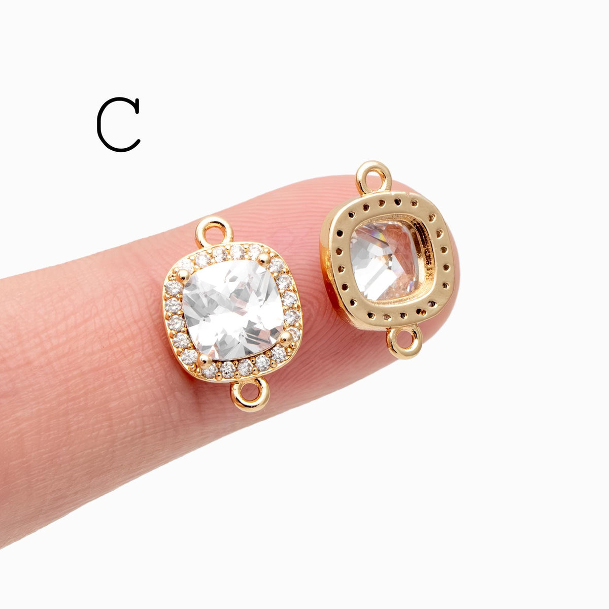 4pcs CZ pave Gold Geometric Charms, 18K Gold/ Rhodium plated Brass Geometric Connectors (GB-3231)