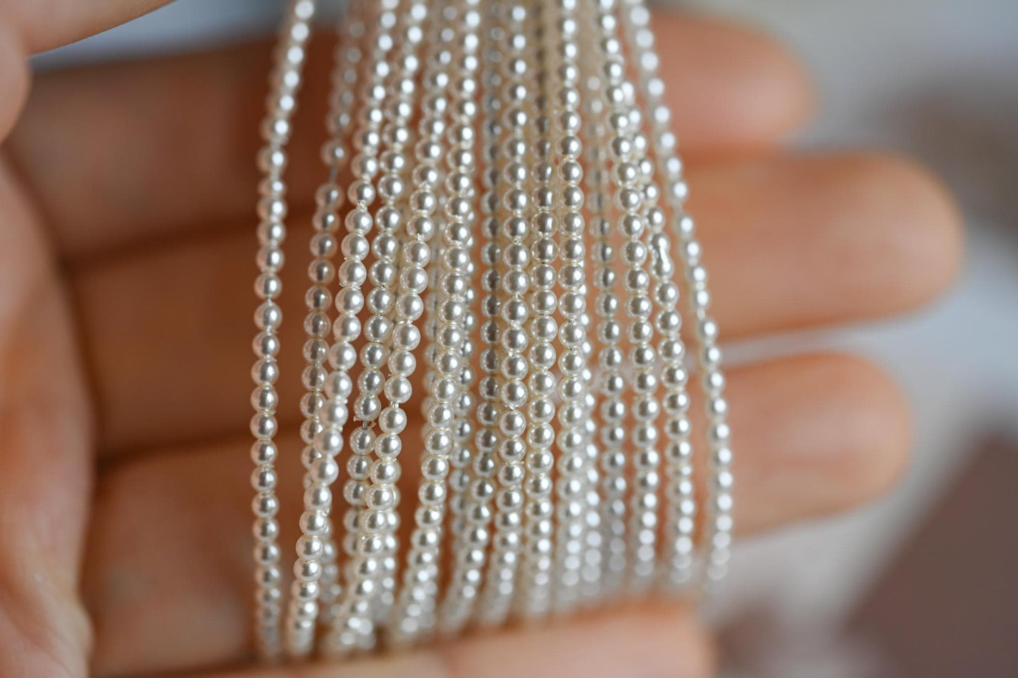 Quality Glass Pearl Beads, Ivory White Crystal Pearls 2-12mm Round, Full Strand 16 Inches (GM-051)