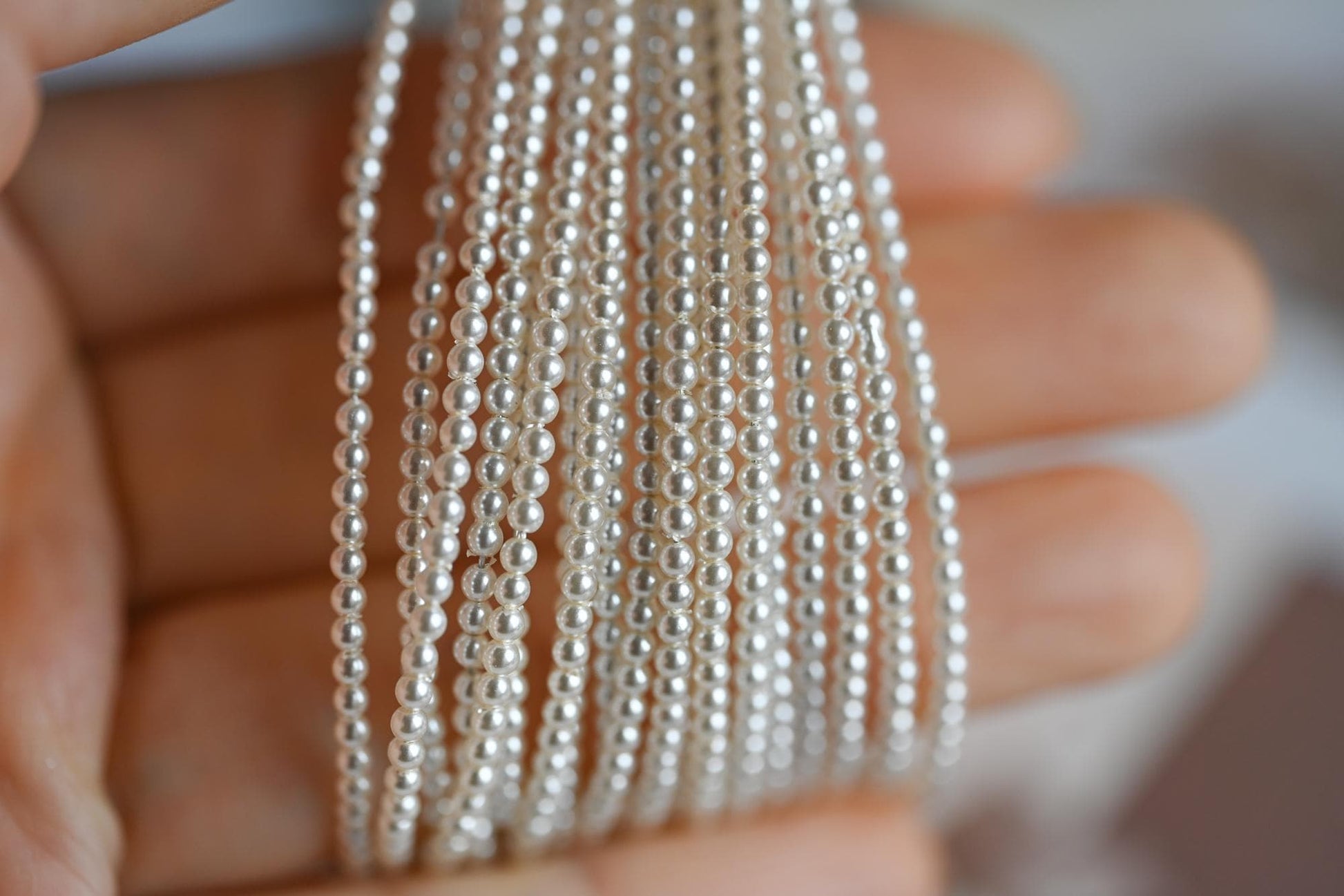 Quality Glass Pearl Beads, Ivory White Crystal Pearls 2-12mm Round, Full Strand 16 Inches (GM-051)