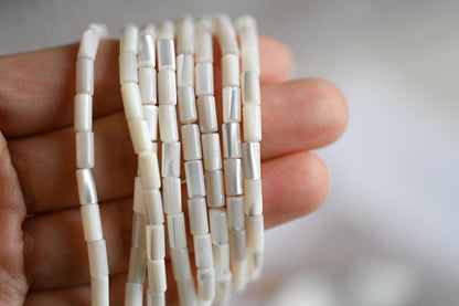 1 full strand, MOP Shell Stick beads, White Mother of Pearl Tube, Top Drilled Through, Multi Size -(BK-010)