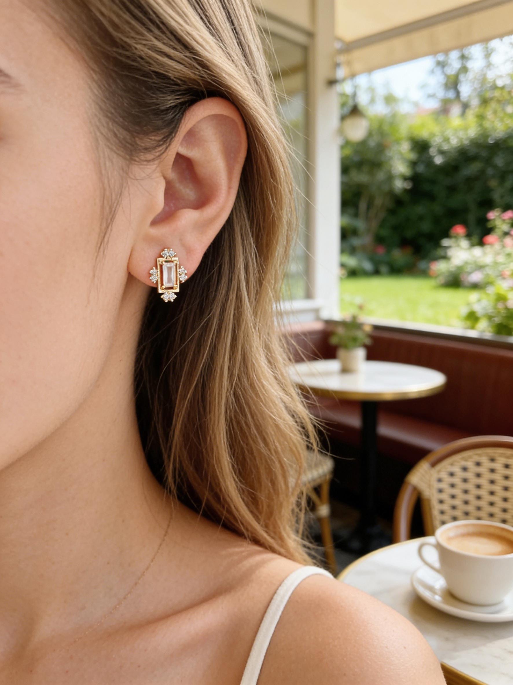 4pcs CZ Pave Dainty Geometric Stud Earrings, 18K Gold Plated Brass, Cubic Zirconia Earrings (GB-3633)