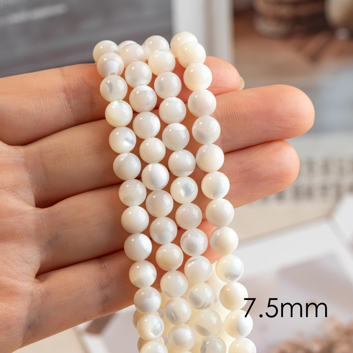 White Mother of Pearl Shell Beads, Smooth Round MOP beads, Multi Sizes (BK-007) / 15.5" full strand