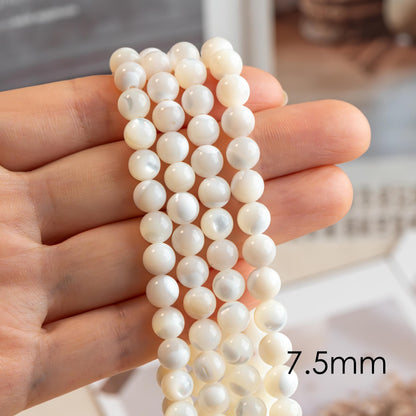 White Mother of Pearl Shell Beads, Smooth Round MOP beads, Multi Sizes (BK-007) / 15.5" full strand