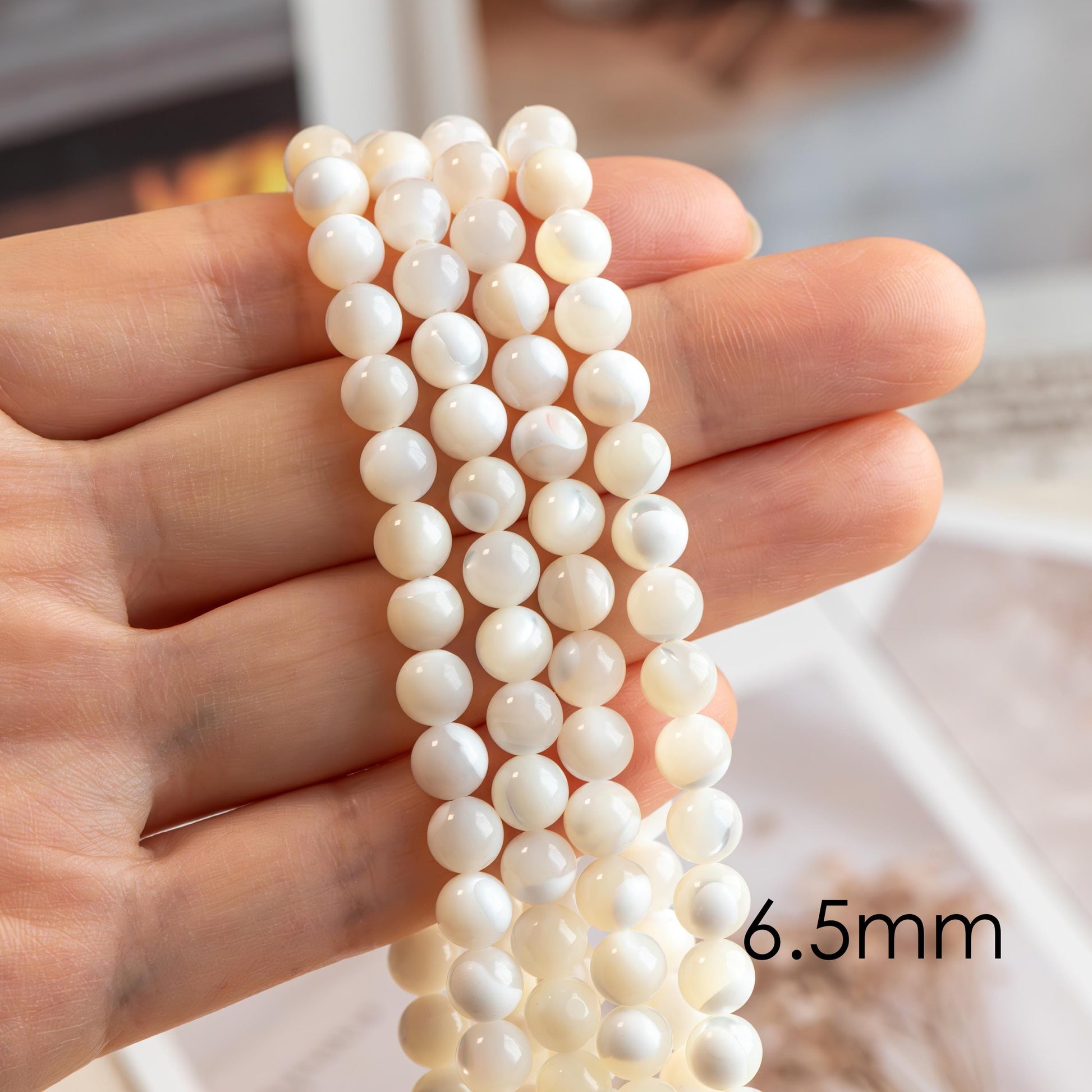 White Mother of Pearl Shell Beads, Smooth Round MOP beads, Multi Sizes (BK-007) / 15.5" full strand