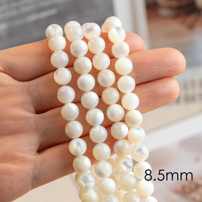 White Mother of Pearl Shell Beads, Smooth Round MOP beads, Multi Sizes (BK-007) / 15.5" full strand