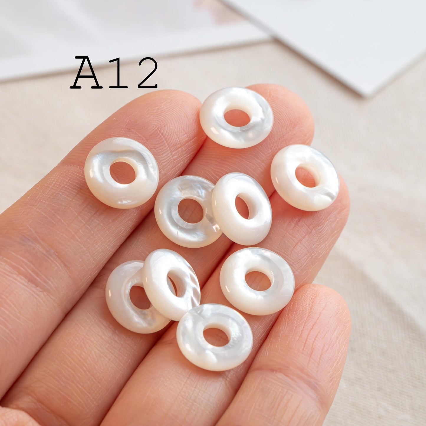 Double Sided Mother of Pearl Ring Charms, Shell Donut Beads, White Shell Circle Pendant, Jewelry Making Supplies (BK-015)