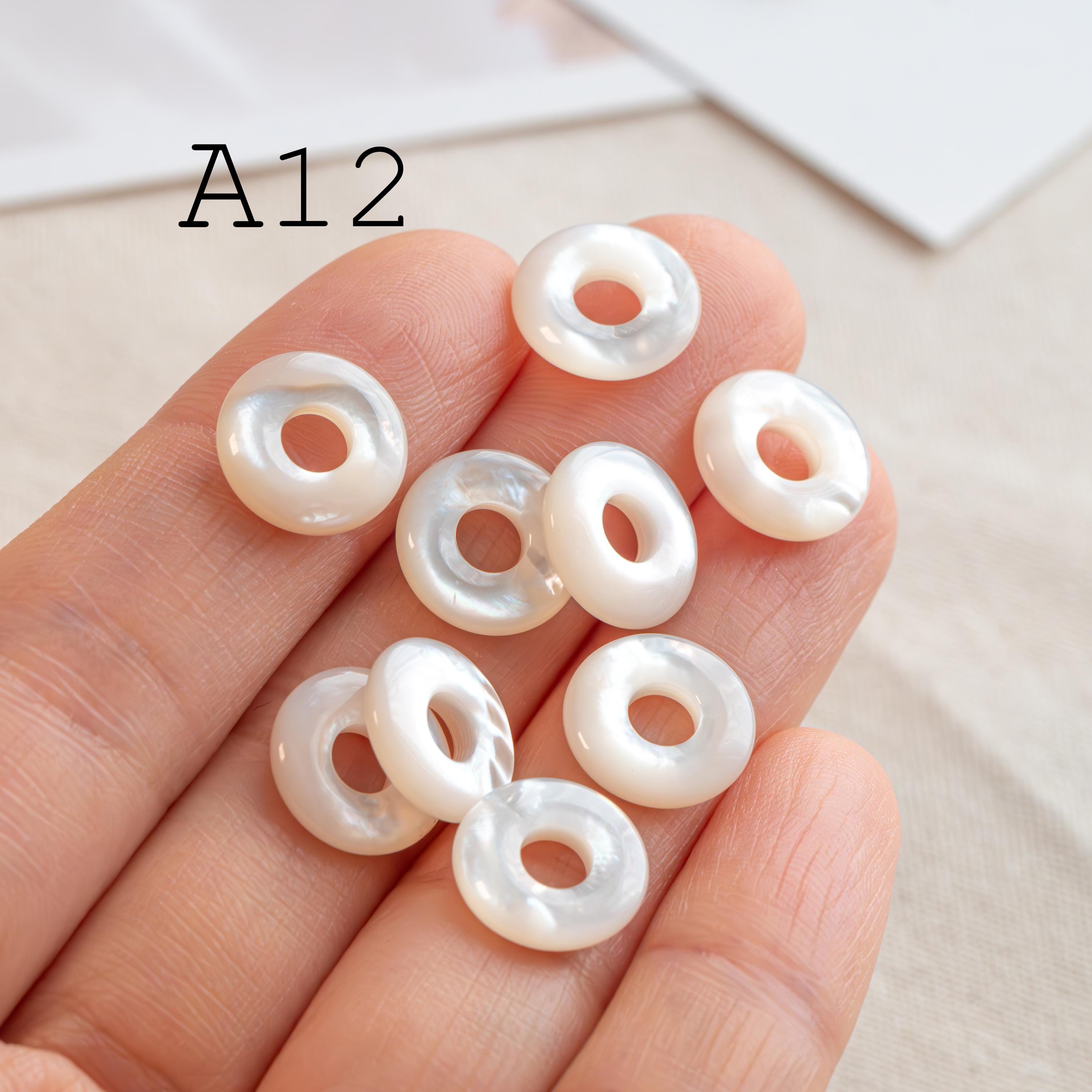 Double Sided Mother of Pearl Ring Charms, Shell Donut Beads, White Shell Circle Pendant, Jewelry Making Supplies (BK-015)