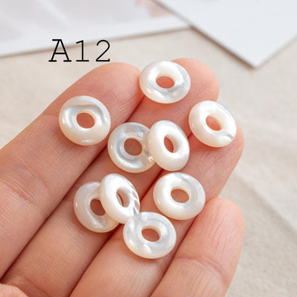 Double Sided Mother of Pearl Ring Charms, Shell Donut Beads, White Shell Circle Pendant, Jewelry Making Supplies (BK-015)