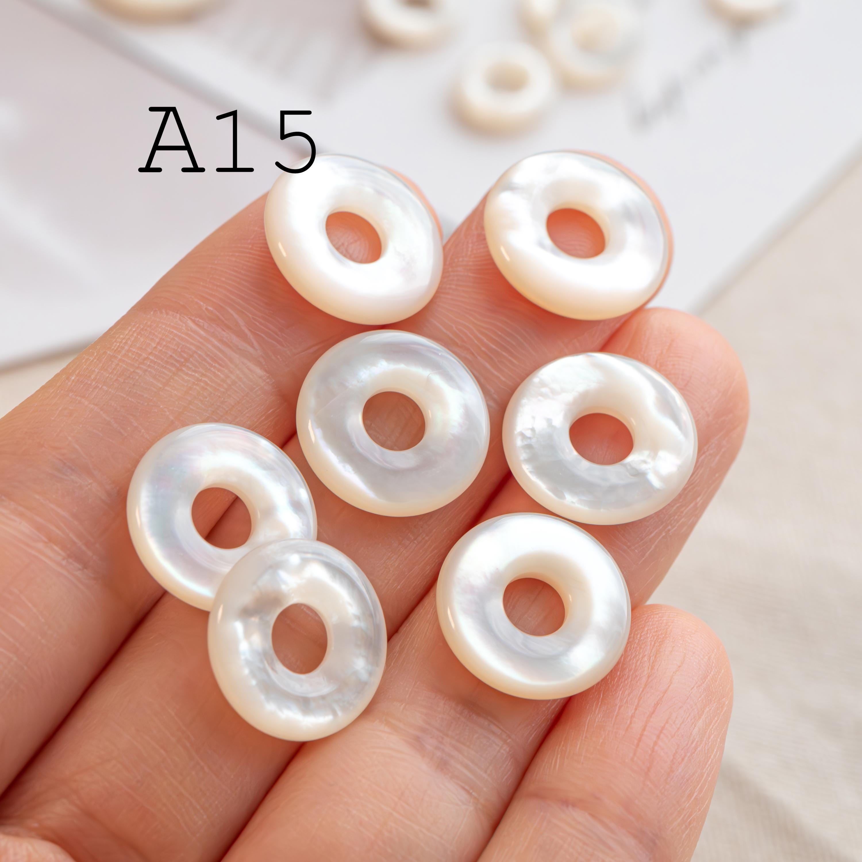 Double Sided Mother of Pearl Ring Charms, Shell Donut Beads, White Shell Circle Pendant, Jewelry Making Supplies (BK-015)