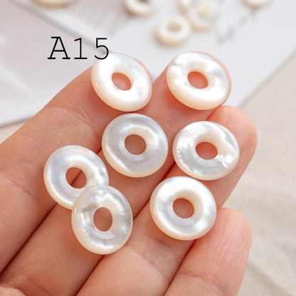 Double Sided Mother of Pearl Ring Charms, Shell Donut Beads, White Shell Circle Pendant, Jewelry Making Supplies (BK-015)