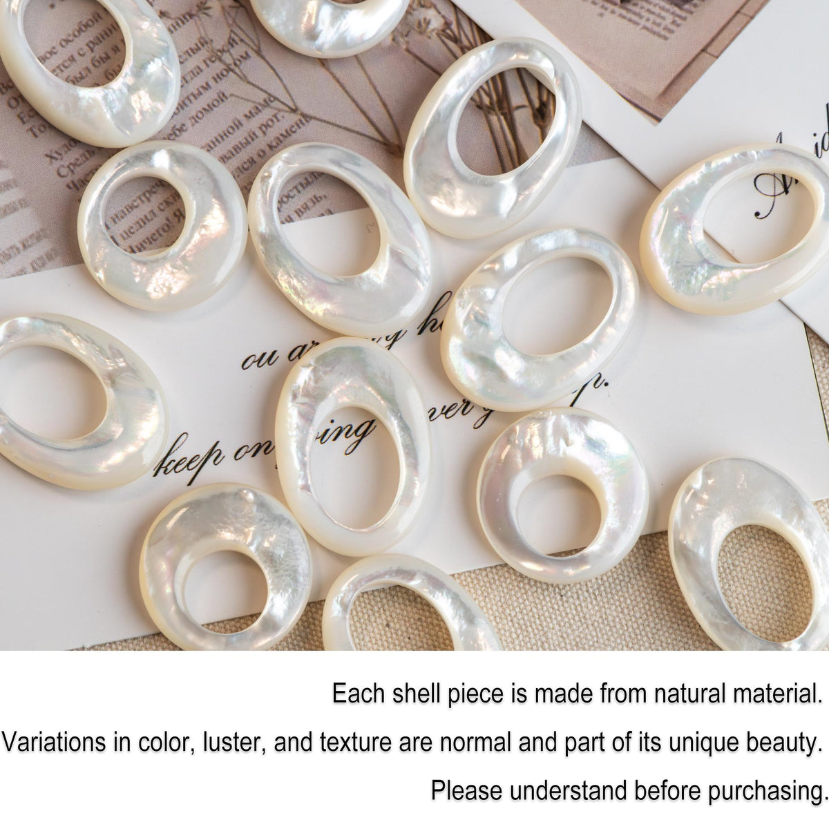 Double Sided Mother of Pearl Ring Charms, Shell Donut Beads, White Shell Circle Pendant, Jewelry Making Supplies (BK-015)