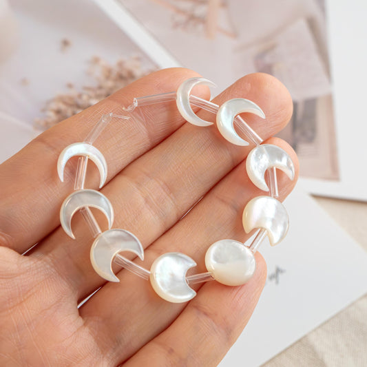 Moon Phase Mother of Pearl Beads, Crescent Shell Charms, White Shell Jewelry Supplies, Celestial Jewelry Beads (BK-035)