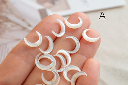 Moon Phase Mother of Pearl Beads, Crescent Shell Charms, White Shell Jewelry Supplies, Celestial Jewelry Beads (BK-035)