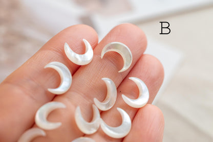 Moon Phase Mother of Pearl Beads, Crescent Shell Charms, White Shell Jewelry Supplies, Celestial Jewelry Beads (BK-035)