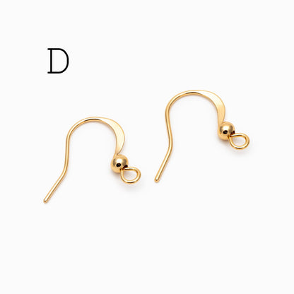 20pcs Gold/ Silver Earring Hooks, Real Gold/ Rhodium Plated Brass, Simple Earwires (GB-025)