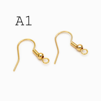 20pcs Gold/ Silver Earring Hooks, Real Gold/ Rhodium Plated Brass, Simple Earwires (GB-025)