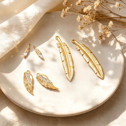 4pcs Gold/ Silver Tone Wing Charms , Real 18K Gold/ Rhodium plated Brass Wing Pendants , Color Not Easily Tarnish (GB-383)