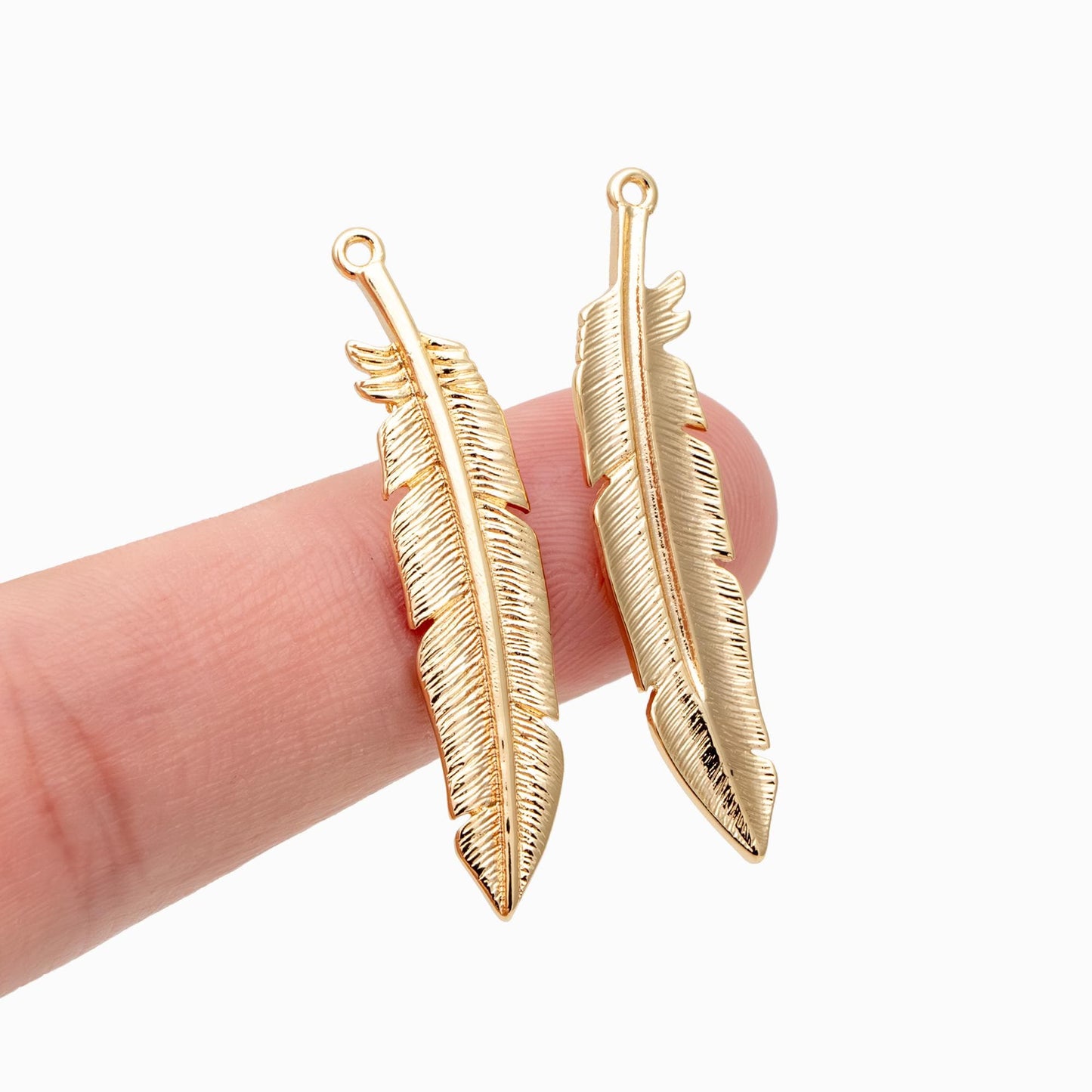 4pcs Gold/ Silver Tone Feather Pendants 37x8mm, 18K gold/ rhodium plated Brass Feather Charms, Lead Nickel Free (GB-383-C)