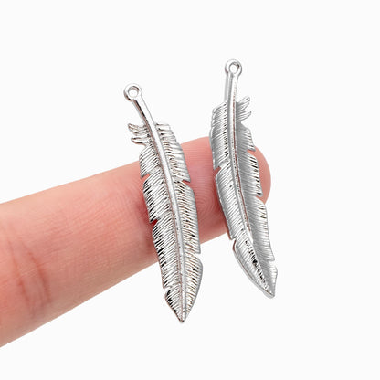 4pcs Gold/ Silver Tone Feather Pendants 37x8mm, 18K gold/ rhodium plated Brass Feather Charms, Lead Nickel Free (GB-383-C)