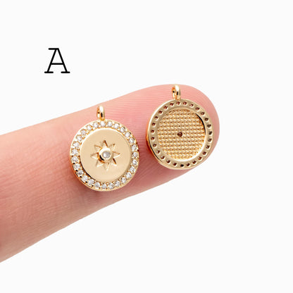 4pcs Gold Sun Charms , 18K Gold plated Brass, Sun Pendants Wholesale (GB-1311)