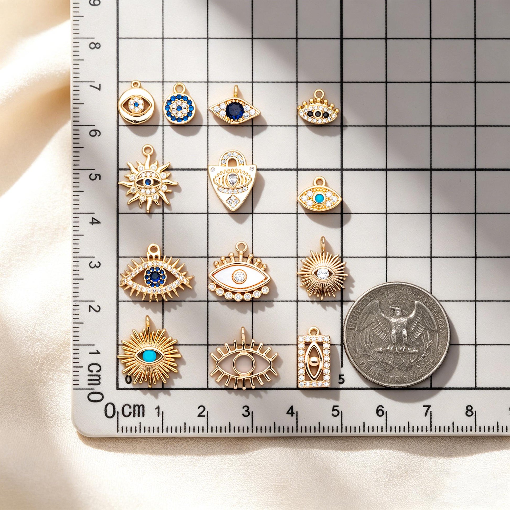 4pcs Gold plated Evil Eye Charms, CZ Pave Eye Pendants, 18K Gold plated Brass, Mystic Eye Jewelry Findings Supplies (GB-1819)