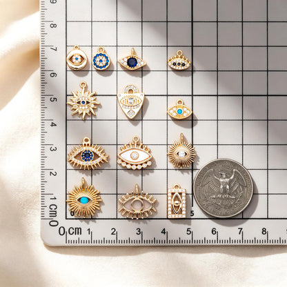 4pcs Gold plated Evil Eye Charms, CZ Pave Eye Pendants, 18K Gold plated Brass, Mystic Eye Jewelry Findings Supplies (GB-1819)