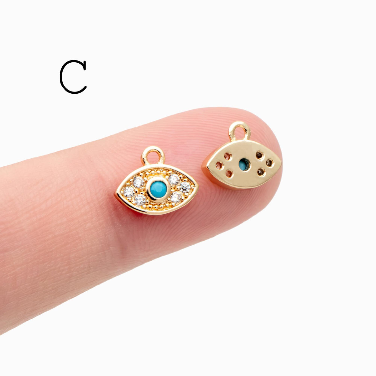 4pcs Gold plated Evil Eye Charms, CZ Pave Eye Pendants, 18K Gold plated Brass, Mystic Eye Jewelry Findings Supplies (GB-1819)