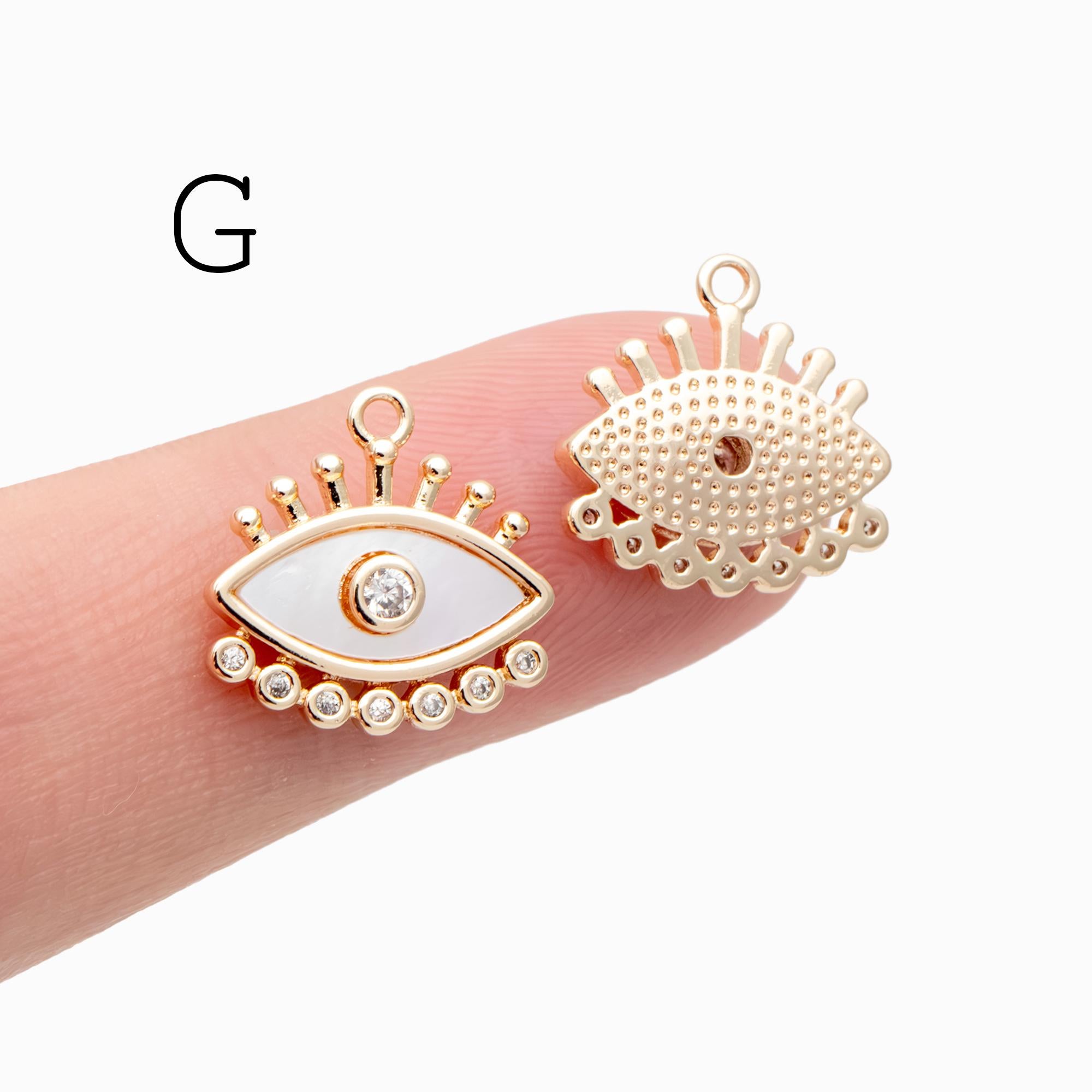 4pcs Gold plated Evil Eye Charms, CZ Pave Eye Pendants, 18K Gold plated Brass, Mystic Eye Jewelry Findings Supplies (GB-1819)