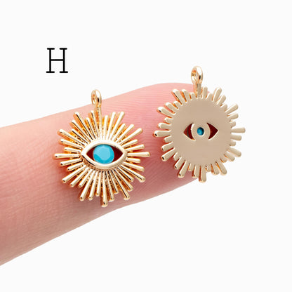 4pcs Gold plated Evil Eye Charms, CZ Pave Eye Pendants, 18K Gold plated Brass, Mystic Eye Jewelry Findings Supplies (GB-1819)