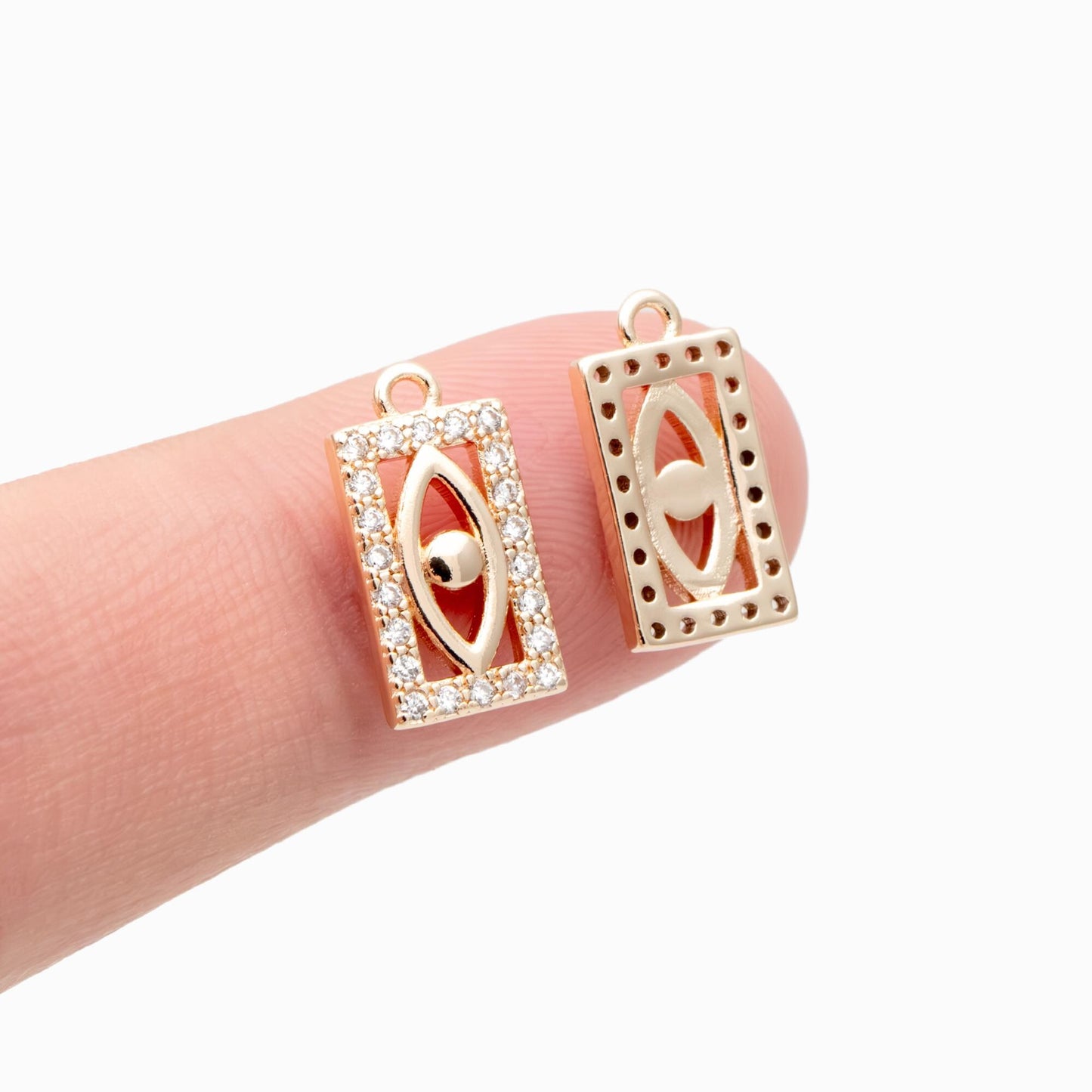 4pcs CZ Pave Evil Eye Rectangle Charm Pendant, Jewelry Making, Diy Material, Jewelry Supplies (GB-1819-M)