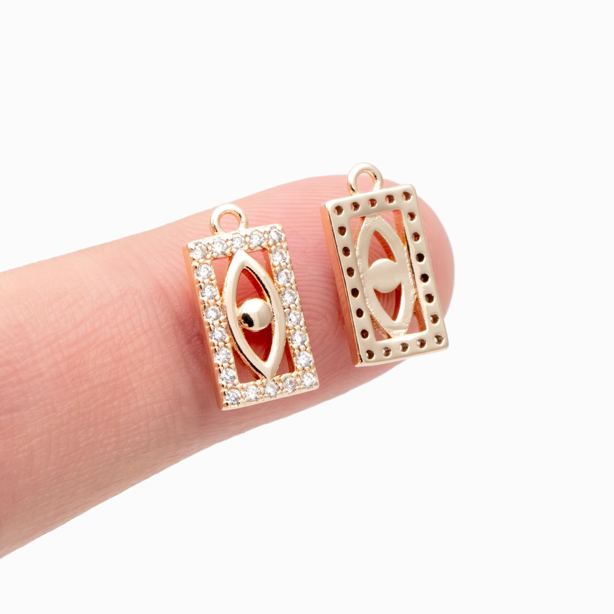 4pcs CZ Pave Evil Eye Rectangle Charm Pendant, Jewelry Making, Diy Material, Jewelry Supplies (GB-1819-M)