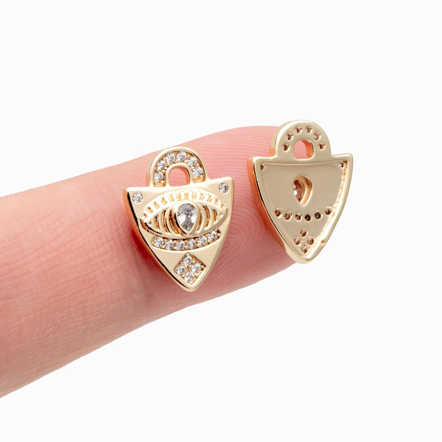 4pcs Dainty Shield Charm, Cz Shield pendant, Micro Pave Evil Eye Charm Protection Jewelry Supply(GB-1819-F)