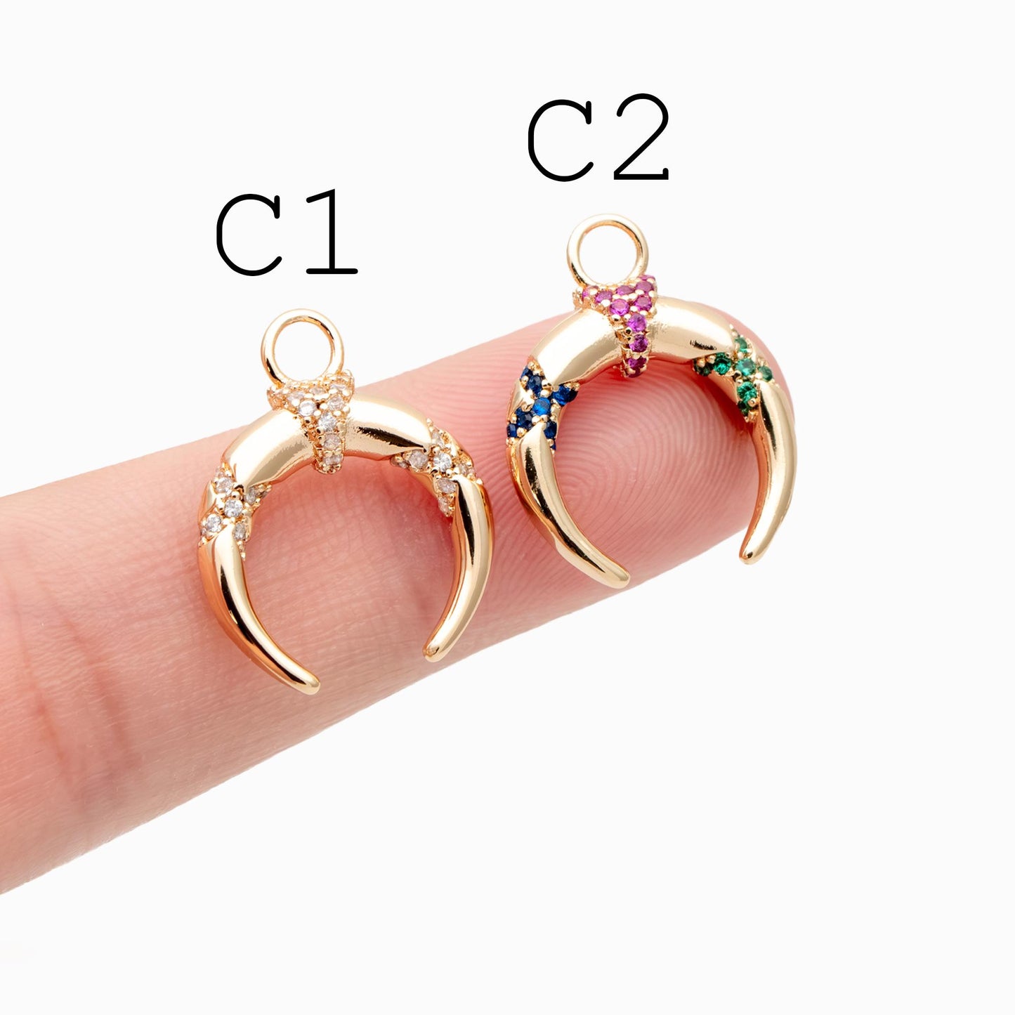 4pcs Gold/ Silver Tone Moon and Star Charm, 18K Gold/ Rhodium plated Brass, Celestial Charm Pendants (GB-2394)
