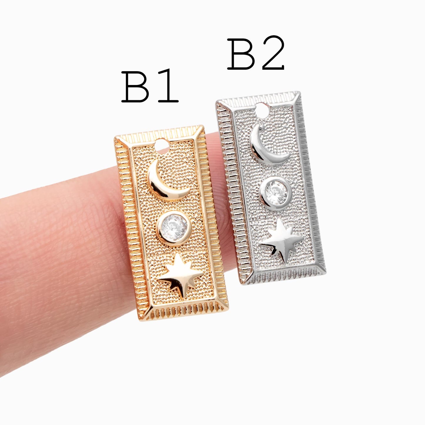 4pcs Gold/ Silver Tone Moon and Star Charm, 18K Gold/ Rhodium plated Brass, Celestial Charm Pendants (GB-2394)