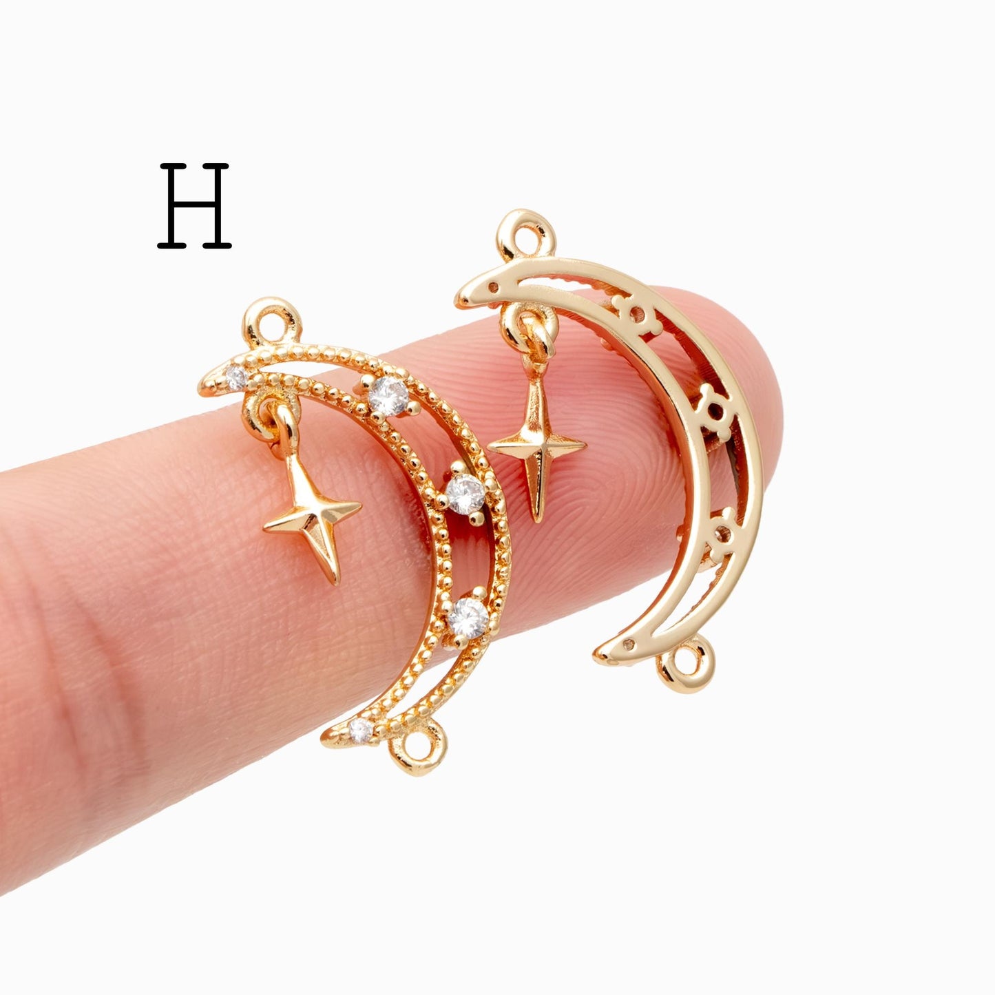 4pcs Gold/ Silver Tone Moon and Star Charm, 18K Gold/ Rhodium plated Brass, Celestial Charm Pendants (GB-2394)