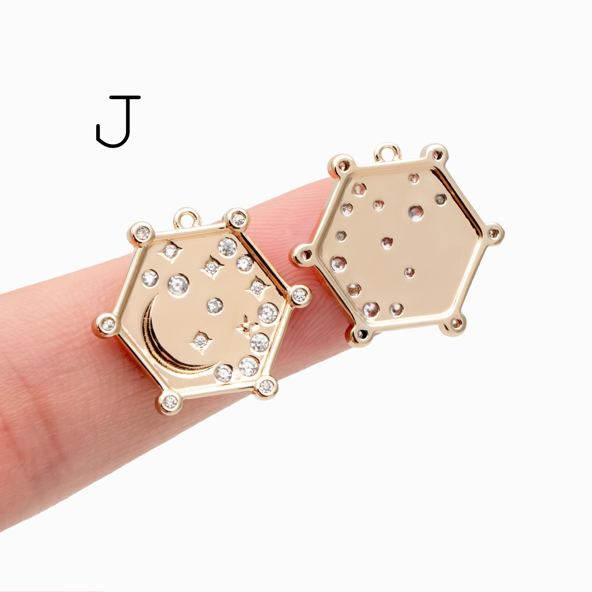 4pcs Gold/ Silver Tone Moon and Star Charm, 18K Gold/ Rhodium plated Brass, Celestial Charm Pendants (GB-2394)