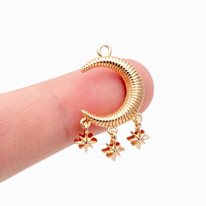4pcs Gold Moon Star Charms 27x14mm, 18K Gold plated Brass Moon Pendants (GB-2394-E)