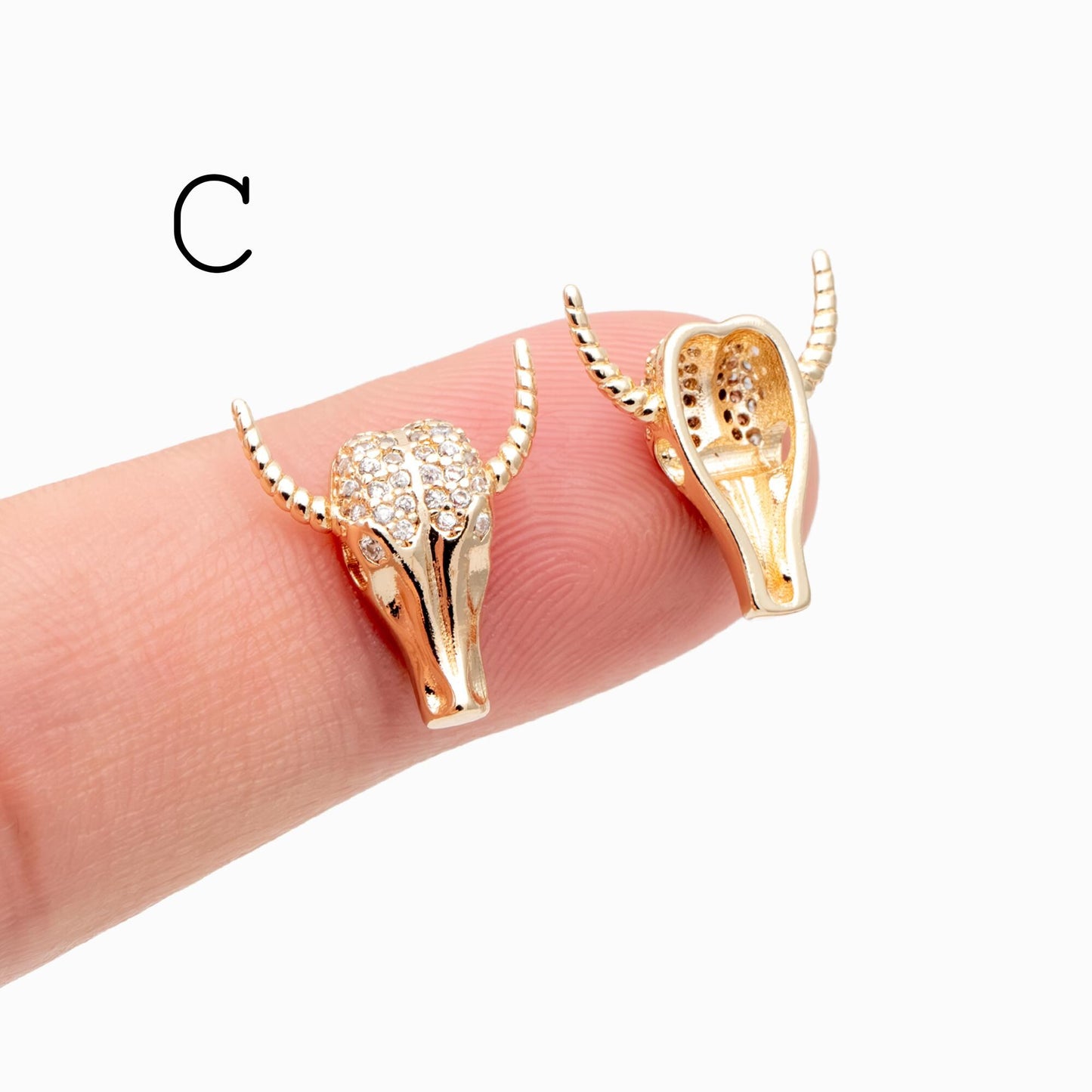 4pcs Gold/ Silver Tone OX Head Skull Charm, Ox Horn Charm, Real Gold/ Rhodium plated Brass, Buffalo Head Pendant (GB-3616)