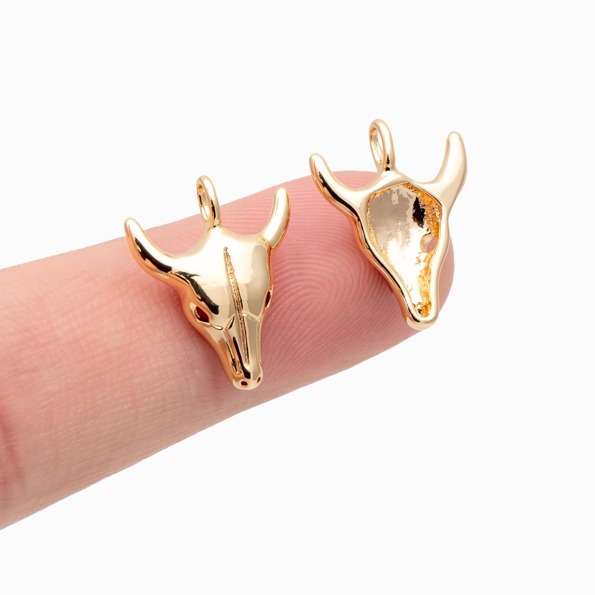 4pcs Gold OX Head Skull Charm 17x13mm, Real Gold plated Brass, Buffalo Head Pendant (GB-3616-A)