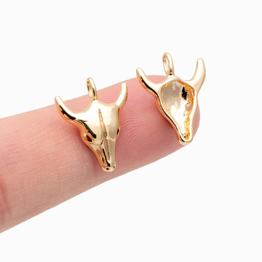 4pcs Gold OX Head Skull Charm 17x13mm, Real Gold plated Brass, Buffalo Head Pendant (GB-3616-A)