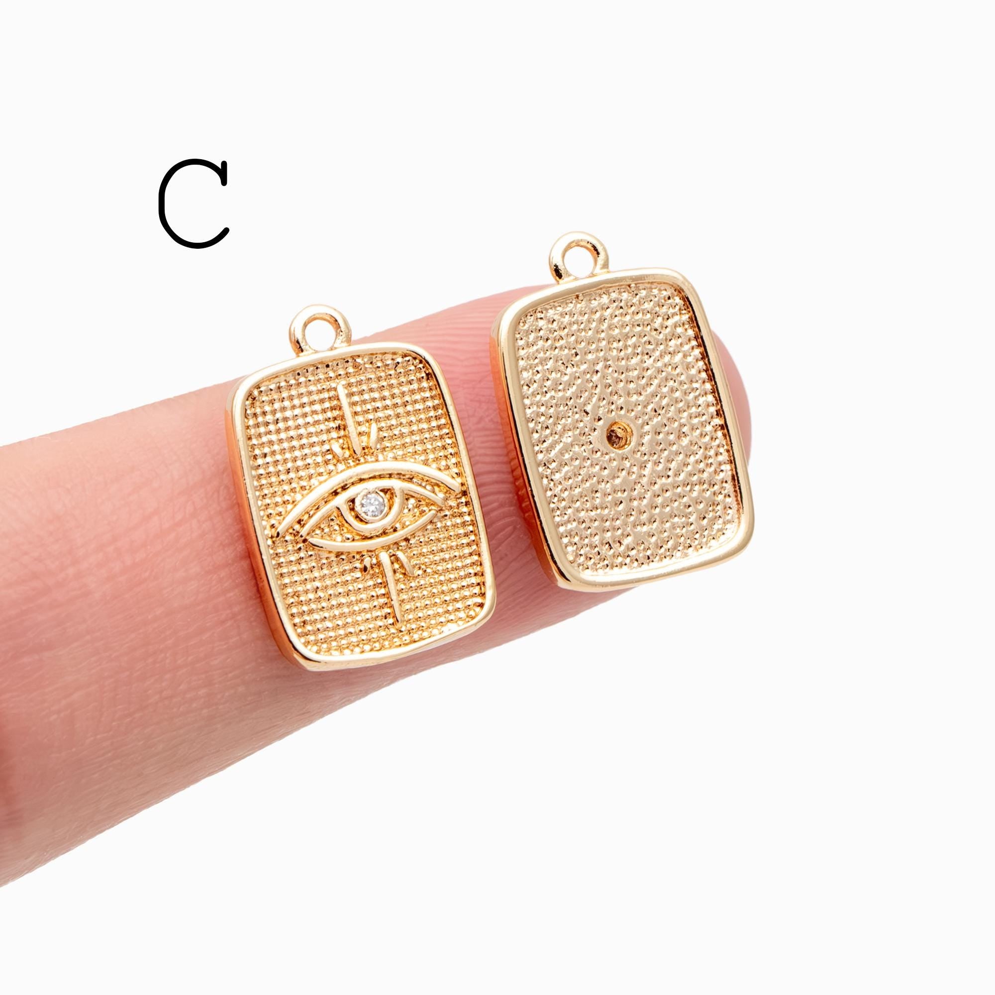 4pcs Gold/ Silver Tone Evil Eye Charms, 18K Gold/ Rhodium plated Brass, Dainty Earring Charms (GB-4085)