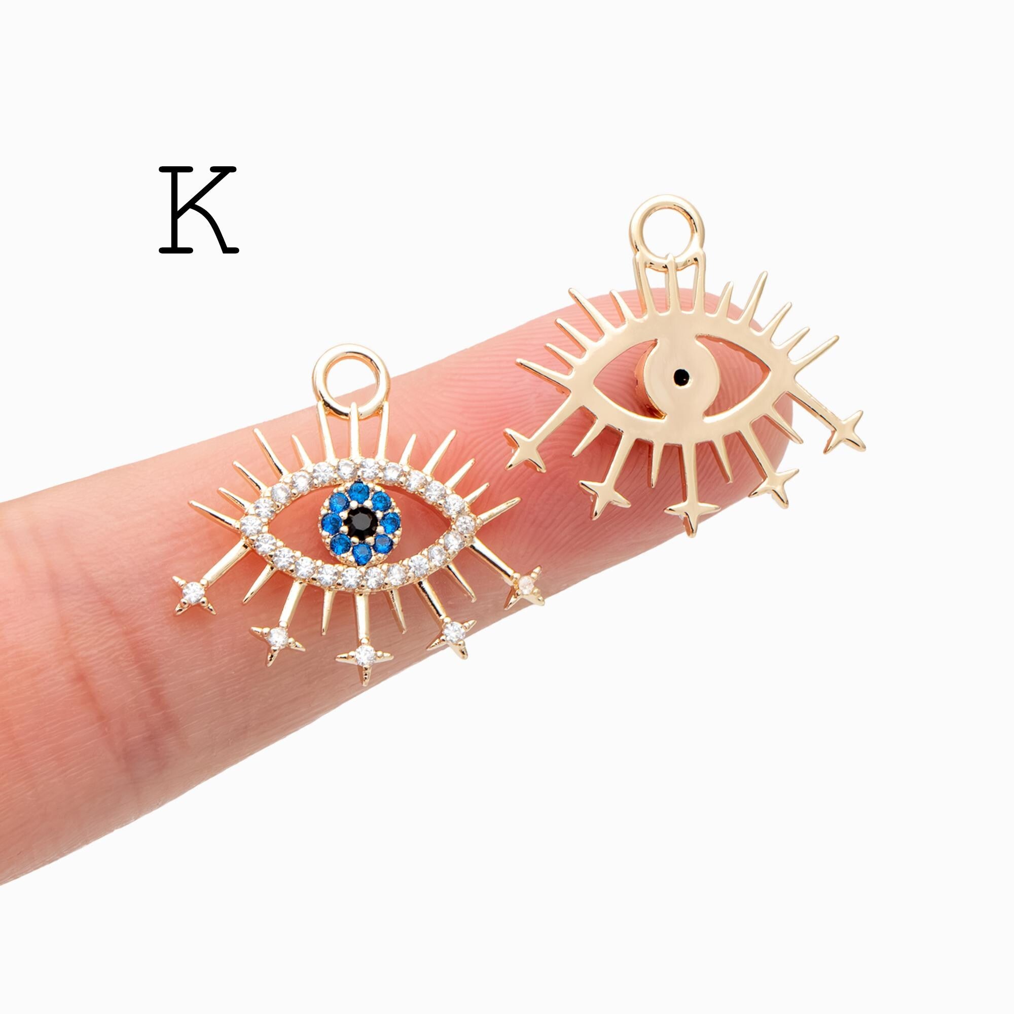 4pcs Gold/ Silver Tone Evil Eye Charms, 18K Gold/ Rhodium plated Brass, Dainty Earring Charms (GB-4085)