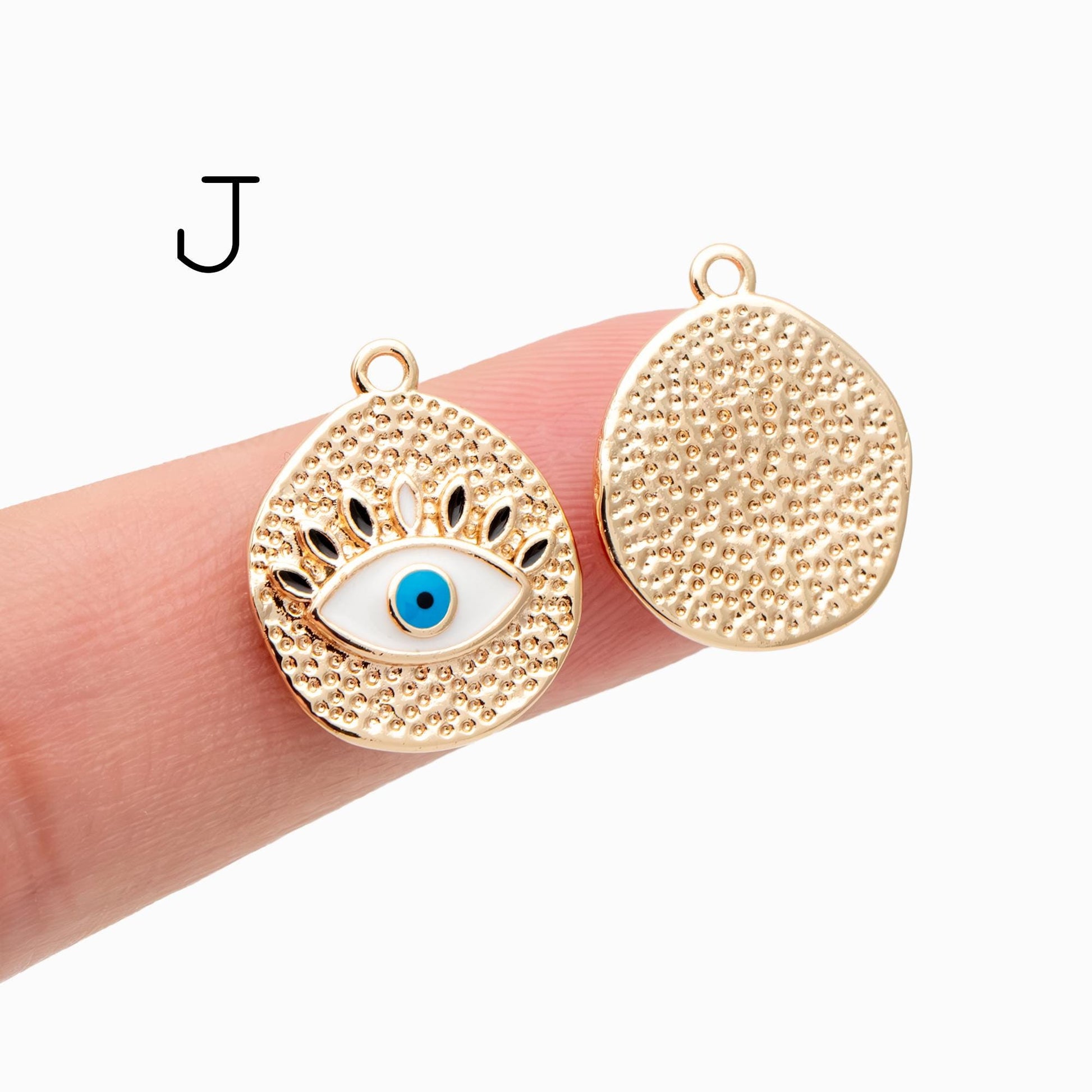 4pcs Gold/ Silver Tone Evil Eye Charms, 18K Gold/ Rhodium plated Brass, Dainty Earring Charms (GB-4085)
