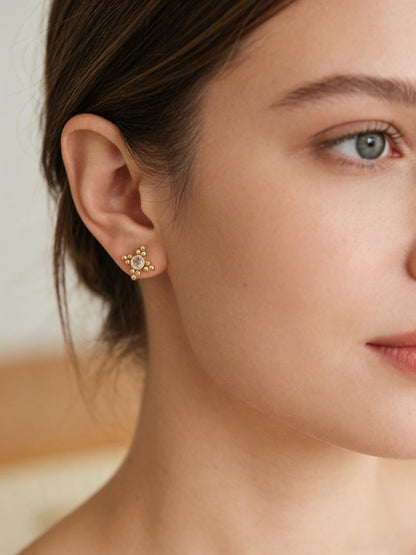 10pcs CZ Pave Geometric Earrings , Gold Plated Brass Dainty Stud Earrings (GB-3526)