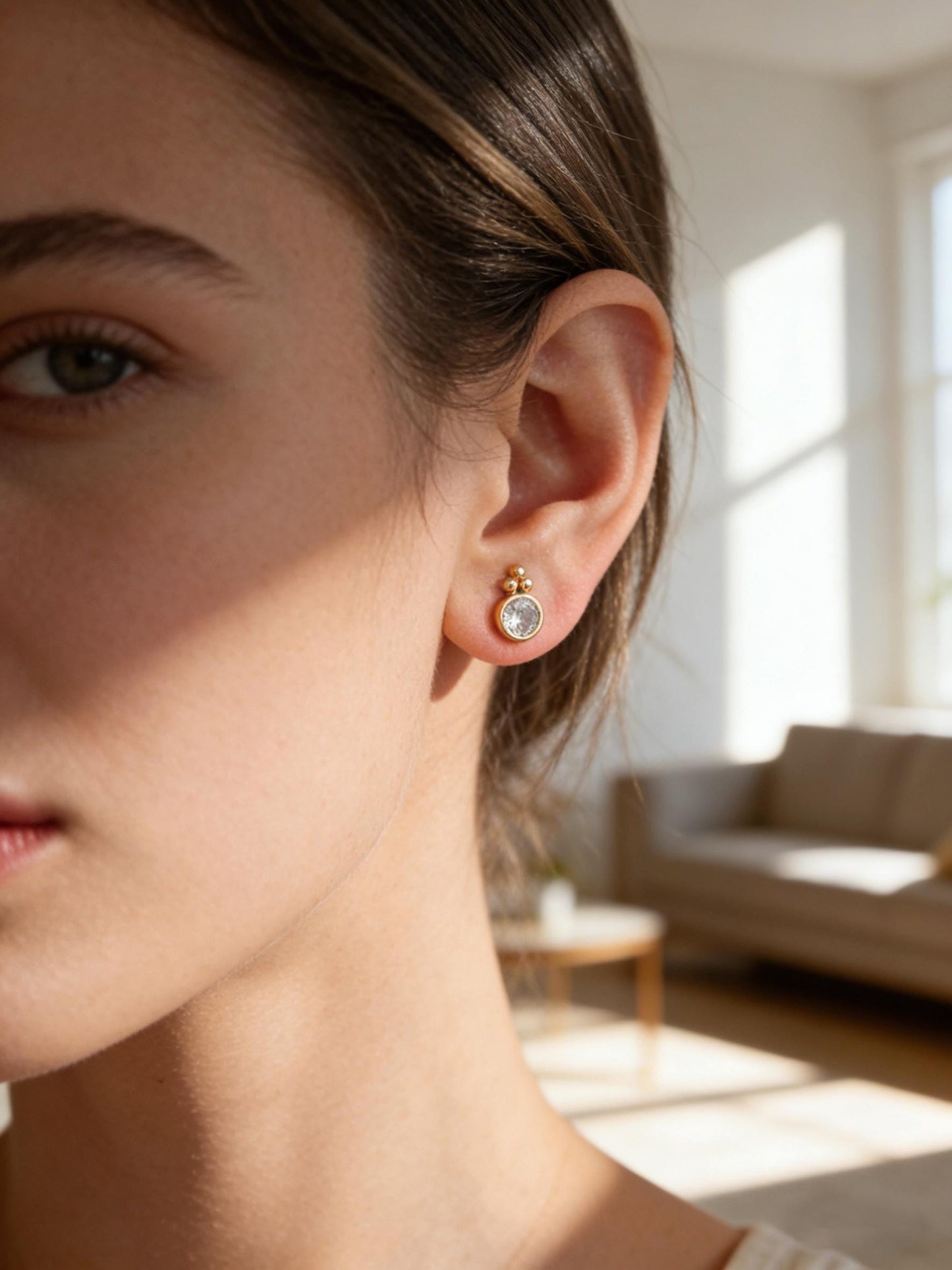 10pcs CZ Pave Geometric Earrings , Gold Plated Brass Dainty Stud Earrings (GB-3526)