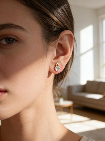 10pcs CZ Pave Geometric Earrings , Gold Plated Brass Dainty Stud Earrings (GB-3526)