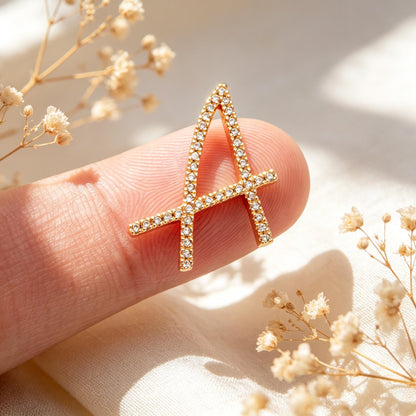 CZ Pave Gold Alphabet Pendants, 18K Gold plated Brass, Personalized Initial Charms, English Letter in Cursive, You Choose Letter (GB-1140)