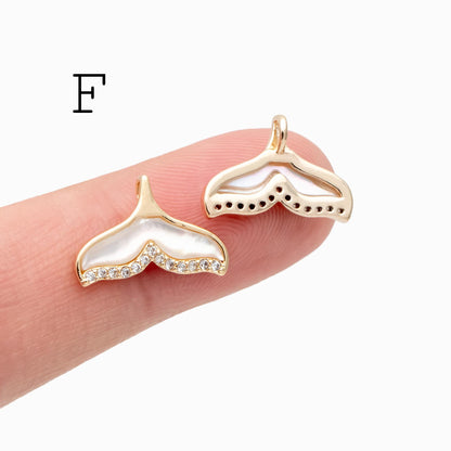 4pcs Gold Whale Tail Charms , Real Gold plated Brass, Mermaid Tail Pendants (GB-1156)