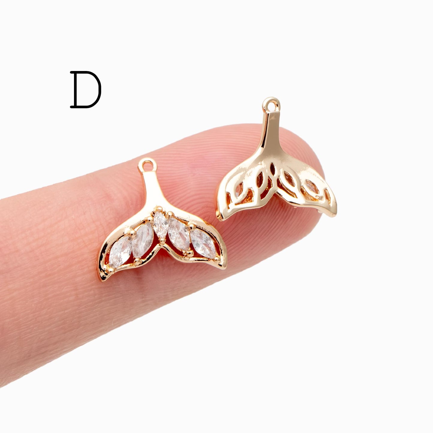 4pcs Gold Whale Tail Charms , Real Gold plated Brass, Mermaid Tail Pendants (GB-1156)
